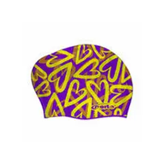 PORTO - Gorro De Natación Volumen Con Diseño Morado Corazones