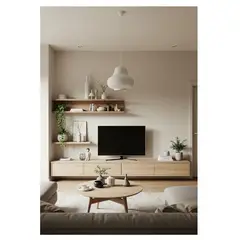 TU MESITA - Centro de Entreteniminto con Repisas Royal color Duna 4 cajones