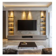 TU MESITA - Centro de Entretenimiento estilo Mármol con Luces Moscú 4 puertas