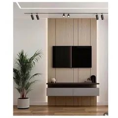 TU MESITA - Mesa de TV Flotante Ramona con Pared y Repisa Multicolor 2 cajones