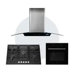 FDV - COMBO CAMPANA CRYSTAL 90 + ENCIMERA CHEF GLASS 90 GN + HORNO BLACK 70 GN