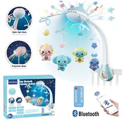PEQUEÑAS TRAVESURAS - Móvil Cuna Proyector Musical con Bluetooth Celeste