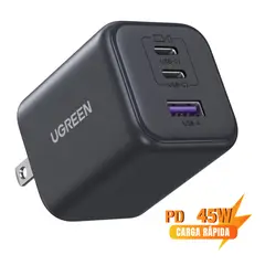 UGREEN - Cargador de pared GaN 2 puertos USB-C 1 puerto USB carga rápida Nexode 45W