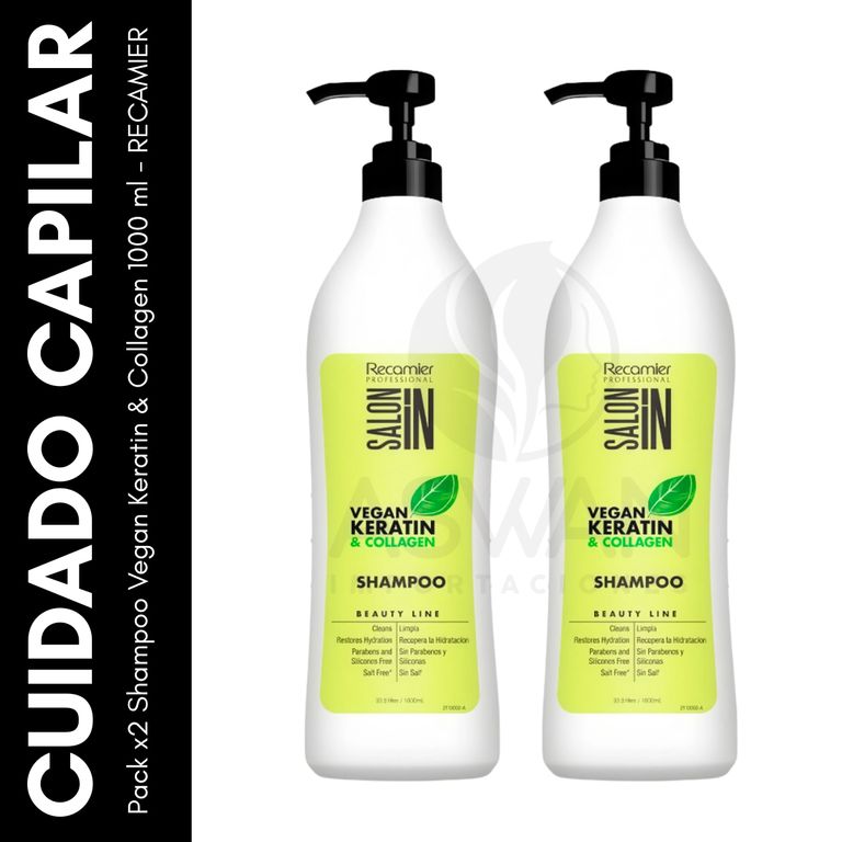 Pack x2 Shampoo Vegan Keratin & Collagen 1000 ml - RECAMIER