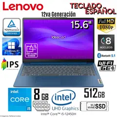 LENOVO - Laptop Ideapad Slim 3 15IAH8 Intel Core i5 12450H 8GB RAM 512GB SSD 15.6" FHD 83ER001CLM