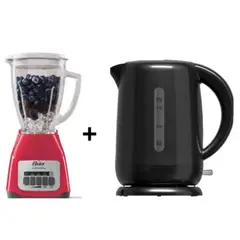 OSTER - Licuadora 1.5 L BLSTKAGMPB053 Sandía Kaliman + Hervidor Eléctrico 1.7L Negro