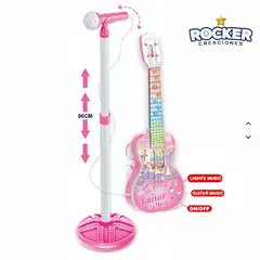 GENERICO - GUITARRA MUSICAL CON MICROFONO Y LUCES LED ROSA