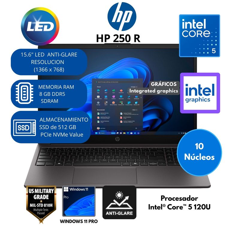 Laptop Intel Core 5 (250R G10) RAM 8 GB SSD 512 GB 15.6" LED Windows 11 PRO