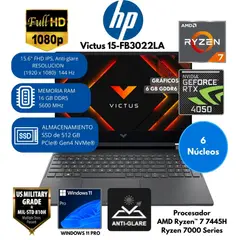 HP - Laptop GAMING VICTUS AMD Ryzen 7(15-FB3022LA) RAM 16GB SSD 512GB 15.6" FHD RTX 4050 6GB Win 11