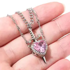 GENERICO - Collar De Pareja Corazón Y Espada Regalo Unico Exclusivo Plateado