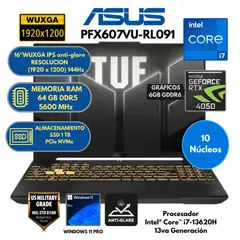 ASUS - Laptop TUF Gaming Intel Core i7 (FX607VU-RL091) RAM 64 GB SSD 1 TB 16" WUXGA Windows 11 PRO