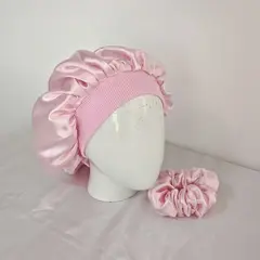 GENERICO - Gorro Antifrizz en Satín para Dormir - Borde Rib - Color Rosa