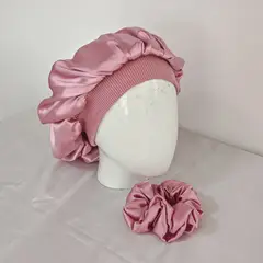 GENERICO - Gorro Antifrizz en Satín para Dormir - Borde Rib - Color Palo Rosa