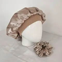 GENERICO - Gorro Antifrizz en Satín para Dormir - Borde Rib - Color Arena