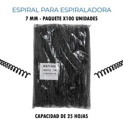 GENERICO - Espiral para Espiraladora de 7MM (25 Hojas) x 100