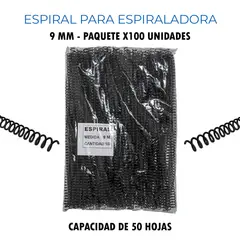 GENERICO - Espiral para Espiraladora de 9MM (50 Hojas) x 100
