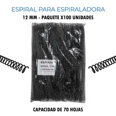 GENERICO - Espiral para Espiraladora de 12MM (70 Hojas) x 100