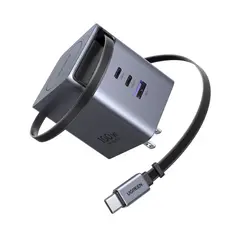 UGREEN - Cargador Carga Rápida 100W GaN con Cable Retráctil 3 Puertos USB-CUSB-A