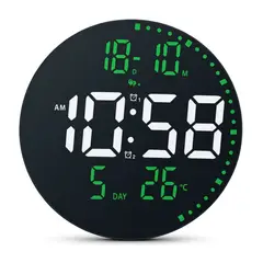 GENERICO - Reloj Digital LED Redondo 25 cm con Alarma, Fecha, Temperatura, Brillo Ajustable y Control Remoto