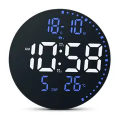 GENERICO - Reloj Digital LED Redondo 25 cm con Alarma, Fecha, Temperatura, Brillo Ajustable y Control Remoto