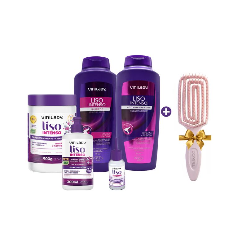 Shampoo + acondicionador + tratamiento + crema de peinar + serum Para cabello Liso + REGALO Cepillo Inca Rosado