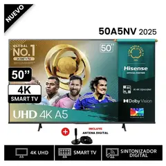 HISENSE - Televisor Led 50 Smart UHD 4K VIDAA 50A5NV 2025 + Antena Digital