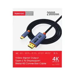 TRANYOO - Cable de Video Type-C a DisplayPort 4K 60 Hz 2 m con Conectores Metálicos Antideslizantes