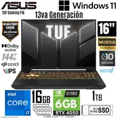 ASUS - Laptop TUF F16 FX607VU-RL091 Intel Core i7-13620H 16GB RAM 1TB SSD RTX 4050-6GB 16" WUXGA