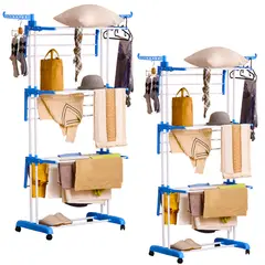 GENERICO - 2 Tendederos de Ropa Plegable 4 Niveles con Ruedas Giratorias y Soporte 40kg