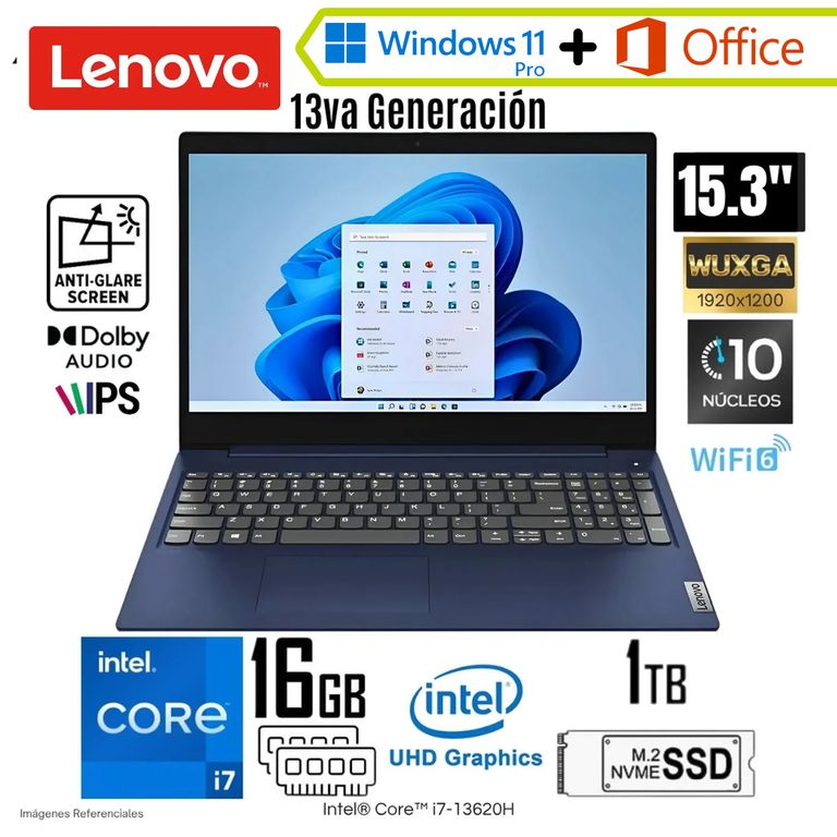 Laptop Ideapad Slim 3 83K100NALM Intel Core i7-13620H 16GB RAM 1TB SSD 15.3" WUXGA