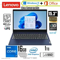 LENOVO - Laptop Ideapad Slim 3 83K100NALM Intel Core i7-13620H 16GB RAM 1TB SSD 15.3" WUXGA