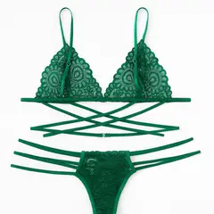 GENERICO - Conjunto de Lencería “Green Temptation” Cintas Cruzadas Talla L