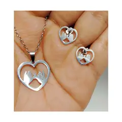 GENERICO - Set Aretes Colgantes y Collar Pinky Promise Plateado