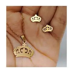 GENERICO - Set Aretes y Collar Corona de Reina Dorado