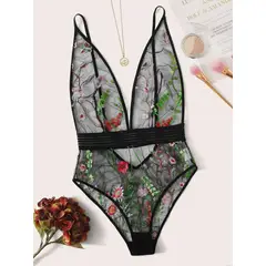 GENERICO - Body de Encaje “Botanic Bloom” Transparencias Bordadas con Detalles Florales Talla M