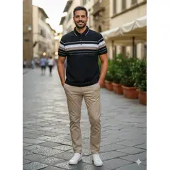 GENERICO - Polo Masculino Casual Rayas Elegantes - Color Negro