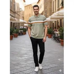 GENERICO - Polo Masculino Casual Rayas Elegantes - Color Oliva pálido