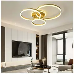 GENERICO - Lampara Techo LED 3 Anillos Dorado Incluye control remoto