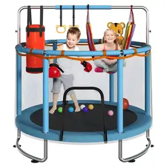 GENERICO - JUEGO CAMA SALTARÍN TRAMPOLÍN ELÁSTICA ACCESORIOS COMPLETOS CELESTE