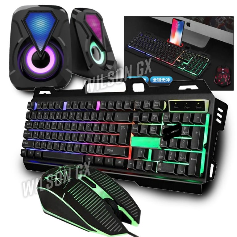 Combo Gamer 3 en 1 Teclado Metalico Mouse y Parlante Luces RGB