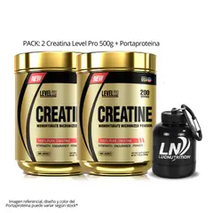LEVEL PRO - PACK X 2 Creatina 500 g - Creatina Monohidratada y Micronizada + Portaproteina