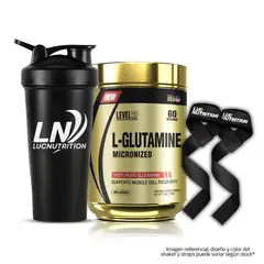 LEVEL PRO - L - Glutamina 150 g - Micronizada / 60 servicios + Shaker + Straps