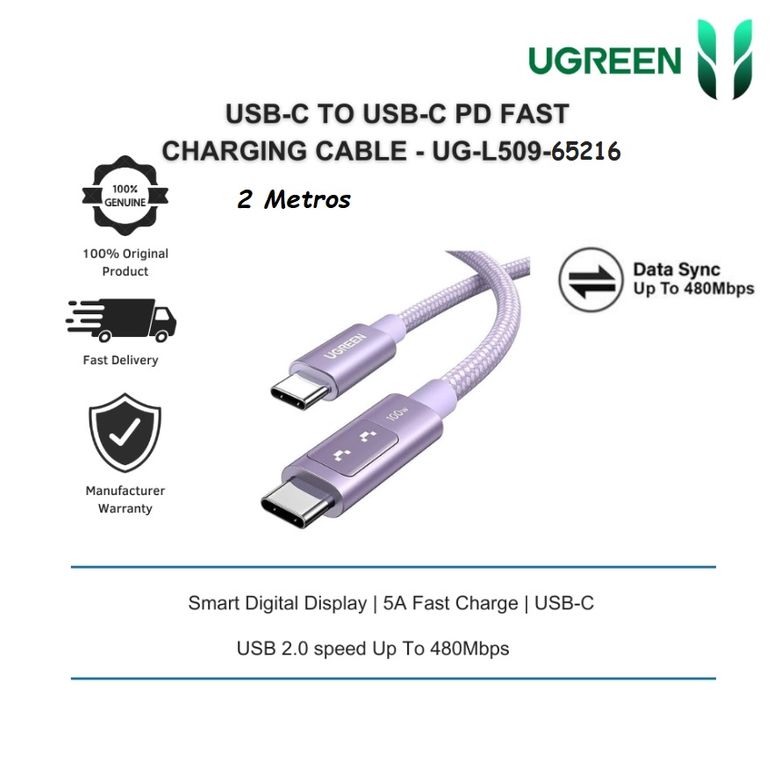 Cable Tipo C Carga Rapida 100watts L509 65216 2Metros