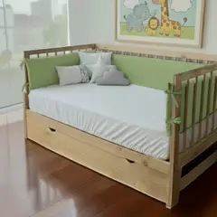 GENERICO - Protectores Laterales Parachoques de cama cuna Montessori 1.5 plazas - Diseño Verde Safari-4 Piezas