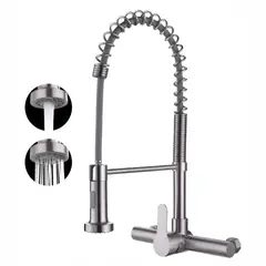 FRATELLI - Grifo Monomando de Cocina Tipo Chef con Ducha Extraíble y Muelle Flexible - Acabado Acero Inoxidable