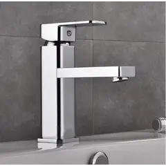 APACHE - Grifo Monomando 18cm alto Acero Cromo para Lavabo - Diseño Cuadrado con Aireador Anti-Salpicaduras
