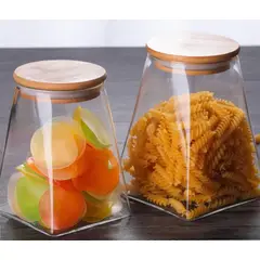 GENERICO - Frasco de vidrio base cuadrada y tapa de bambu 700ml