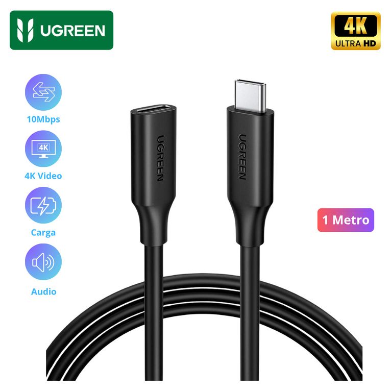 Cable Extensión USB-C US353 1m Tipo C Macho a Hembra 10 Gbps 100 W