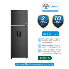 MIDEA - Refrigeradora MDRT385MTR28PEWD 2Pts No Frost Inverter 263Lts Inox Black
