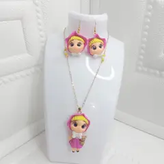 GENERICO - SET NIÑA DE ARETES + COLLAR MASHA Y EL OSO -  ACCESORIOS DANIELA SAC